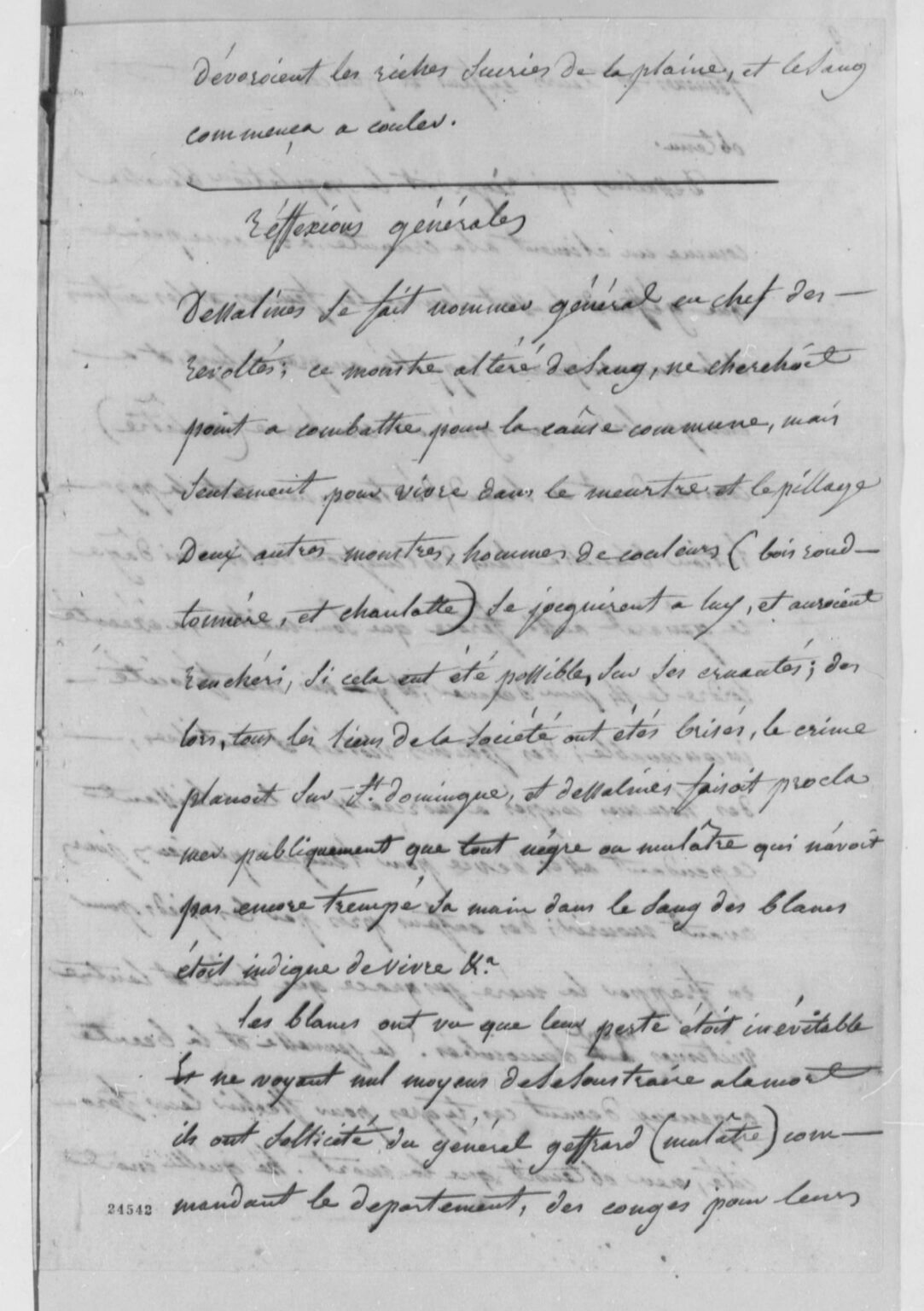 Text of report about Jean Jacques Dessalines, handwritten in French